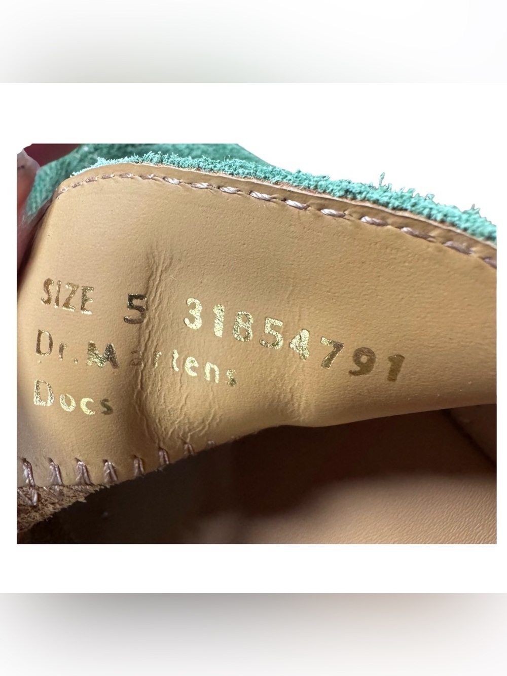 Dr Martens Made In England Green suede w/ Brown Leather straps Women’s US7 NWT - Picture 4 of 9
